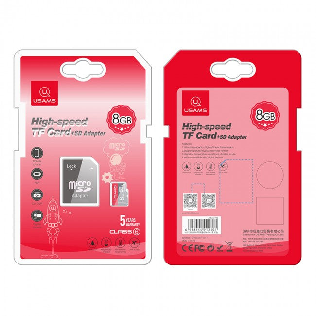 Карта пам'яті Micro SDHC Card з адаптером Usams US-ZB116 High Speed TF Card 8Gb