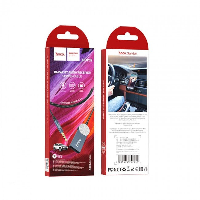 Аудіо Bluetooth адаптер (приймач) Hoco DUP02 In-car BT audio receiver spring cable black