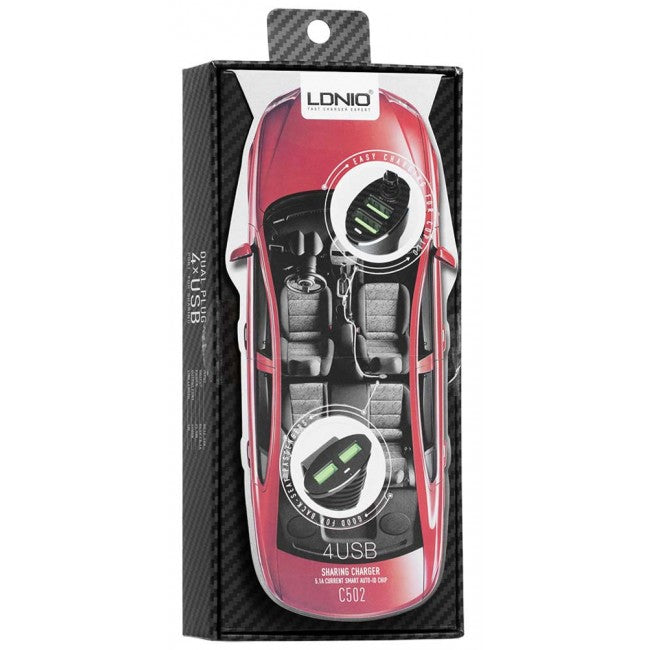 Автомобільний зарядний пристрій з виносним блоком Ldnio C502 2UBS+2UBS Black