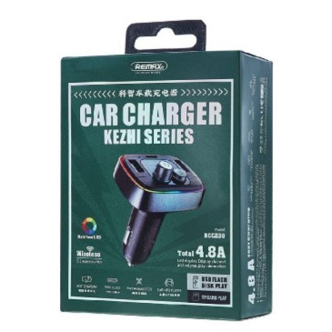 FM-модулятор (трансмиттер) Remax RCC230 Kezhi Series с функцией зарядки (2USB. 4.8A) Black
