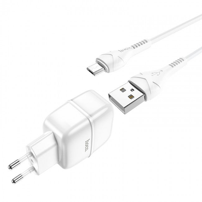 Мережевий зарядний пристрій Hoco C77A (2USB) з кабелем MicroUSB Білий