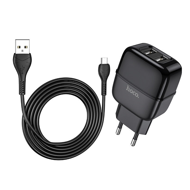 Мережевий зарядний пристрій Hoco C77A (2USB) з кабелем MicroUSB Чорний