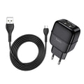 Мережевий зарядний пристрій Hoco C77A (2USB) з кабелем MicroUSB Чорний