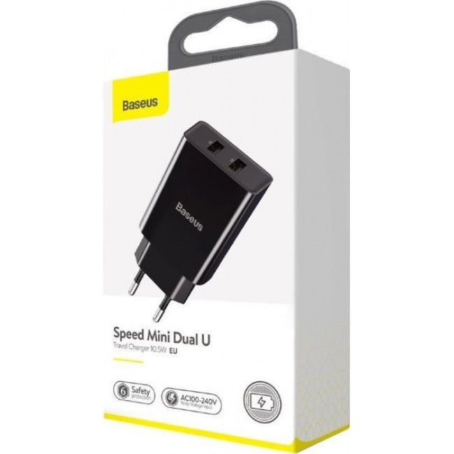 Мережевий зарядний пристрій Baseus Speed Mini 2USB 10.5W Black