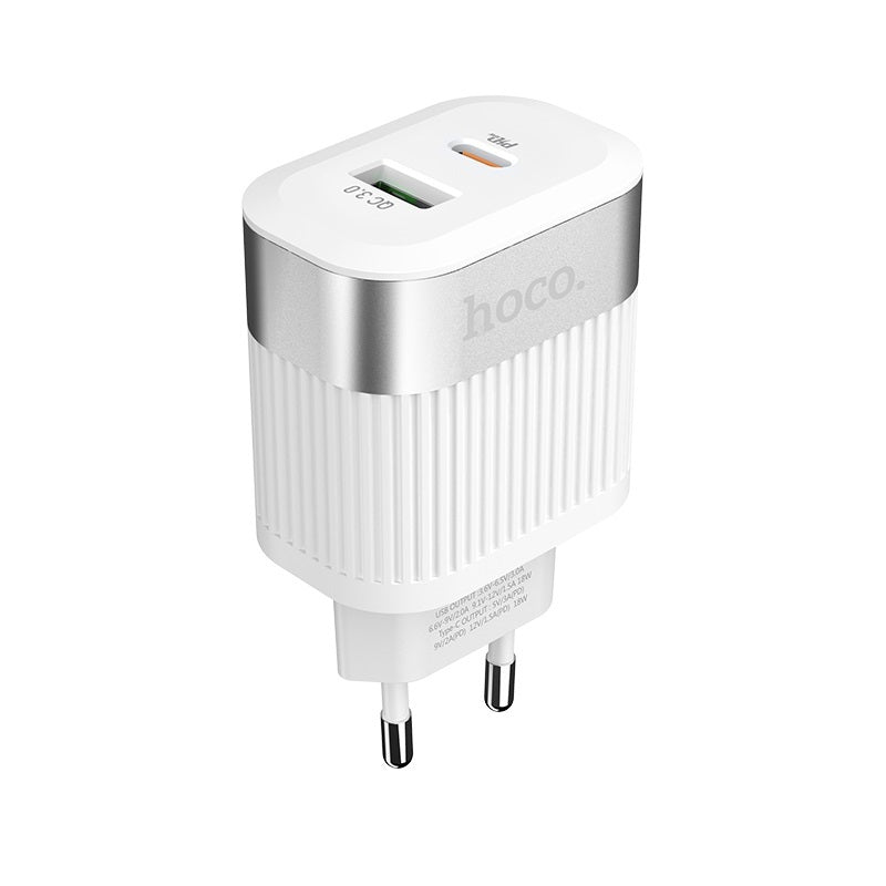 Мережевий зарядний пристрій Hoco C58A Prominent PD+QC3.0 White