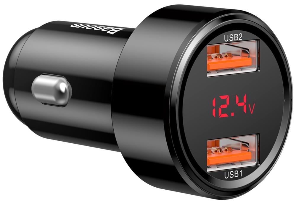 Автомобільний зарядний пристрій Baseus Magic Series with digital display (2USB, QC3.0) Чорний