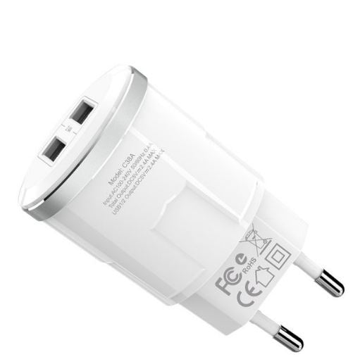 СЗУ Hoco C38A Thunder (EU) (2USB, 2.4A) White