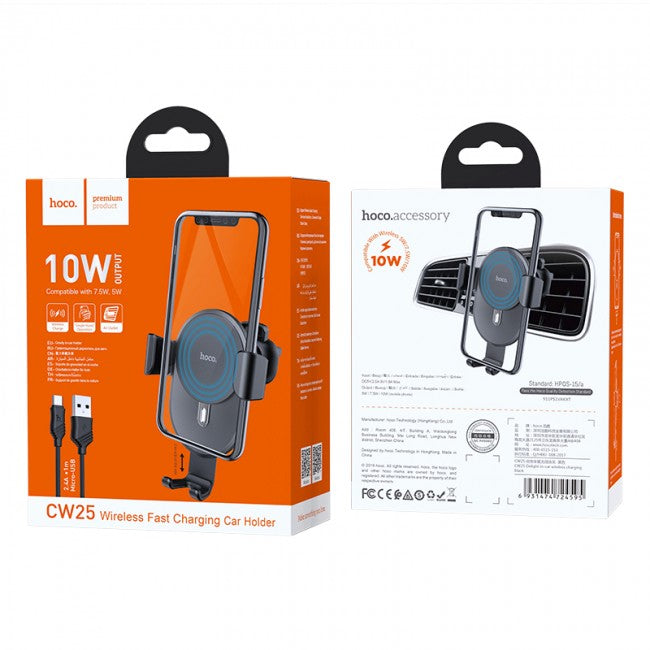 Автодержатель Hoco S12 Rich power wireless charging Black