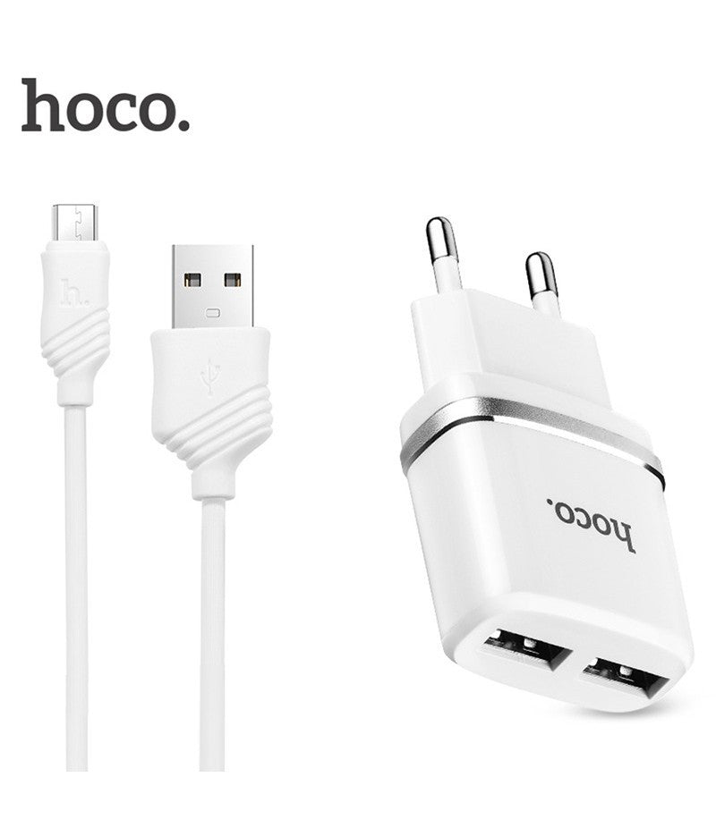 Мережевий зарядний пристрій HOCO C12 2USB 2.4A + Кабель Micro Usb White