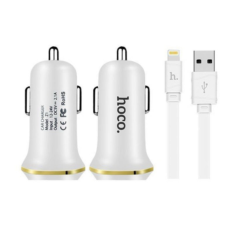 Автомобільний зарядний пристрій Hoco Z1 з Lightning USB 2USB 2.1А White
