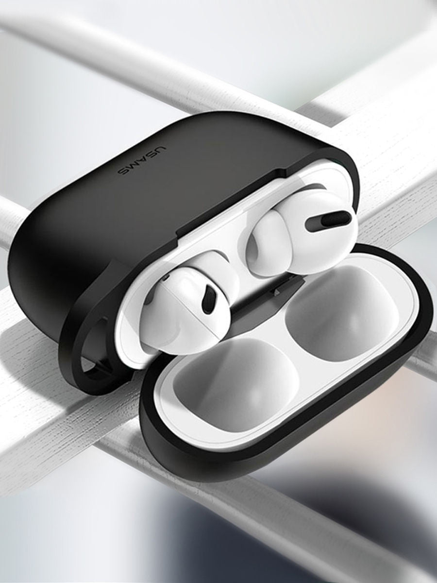 Чохол для Apple Airpods Pro з карабіном Usams US-BH568 Silicone Protective Cover Black