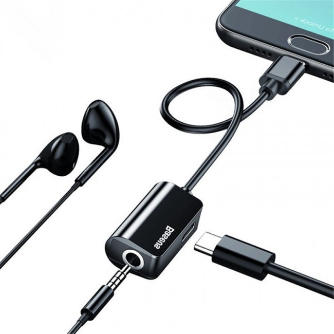 Перехідник Baseus L40 Type-C to Type-C+3.5mm Charging and Audio Adapter Чорний