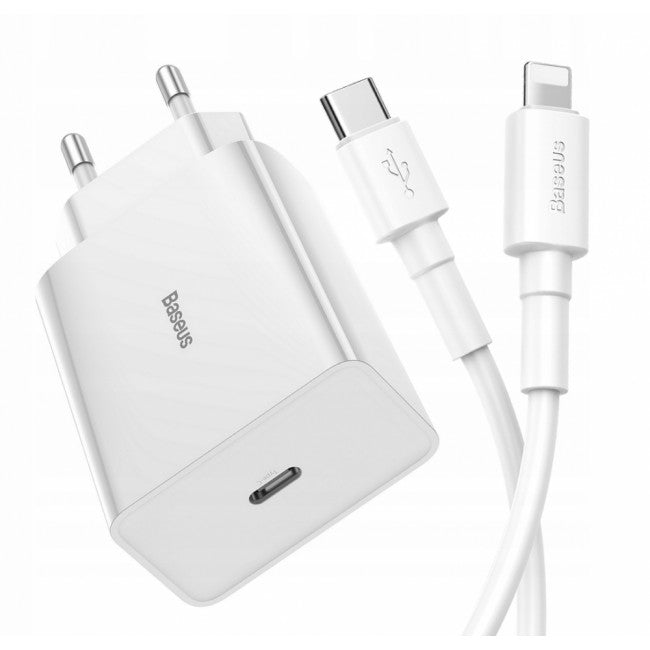 Зарядний пристрій (блок та кабель) для iPhone Baseus DZ-HW Speed Mini PD Single Type-C з кабелем Type-C to Lightning (PD, 18W) Білий