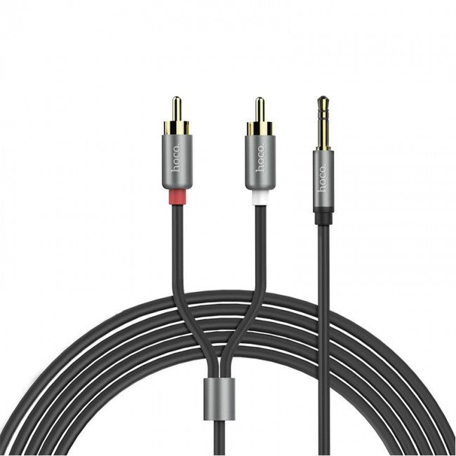 Кабель Hoco UPA10 AUX double lotus RCA audio cable to 3.5mm сірий