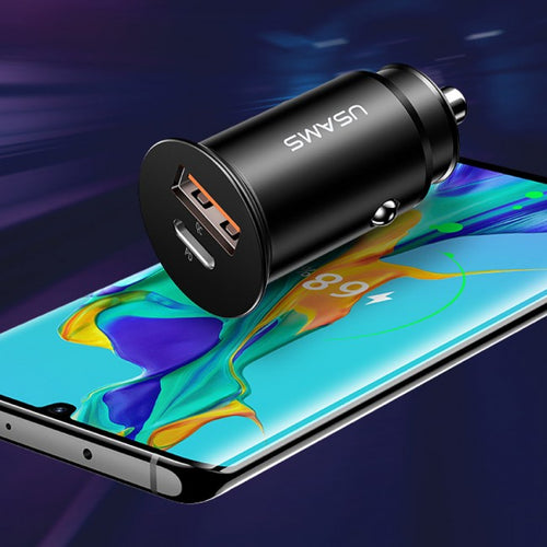 Автомобільне зарядне пристрій Usams US-CC097 C15 (QC4.0+PD3.0) Fast Charging Чорний