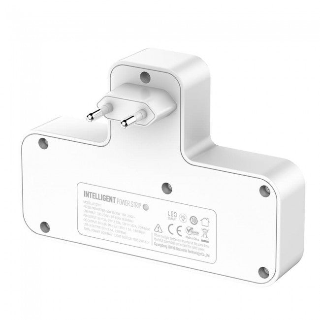 Сетевой фильтр разветвитель LDNIO SC2311 HUB 2 розетки + Type-C 20W (для iPhone) + USB 18W QC + USB 2.4A + фонарик