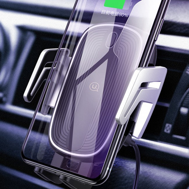 Автодержавач з бездротовою зарядкою Usams US-CD100 Automatic Touch Induction (Air Vent) Black-Silver