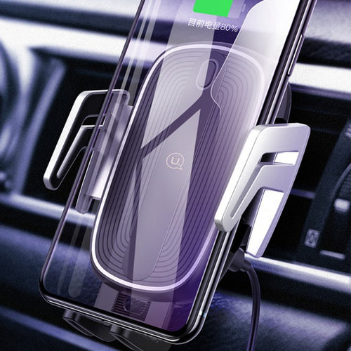 Автодержавач з бездротовою зарядкою Usams US-CD100 Automatic Touch Induction (Air Vent) Black-Silver