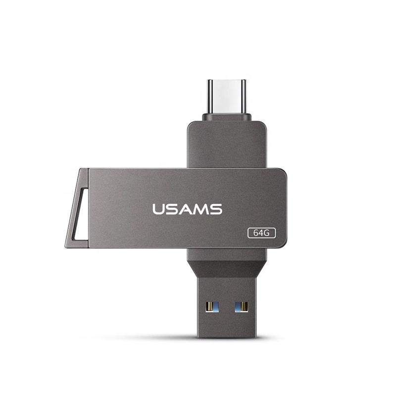 Флешка USAMS US-ZB200 Type-C OTG USB3.0 для MacBook, телефона, ПК Rotatable High Speed Flash Drive 64G