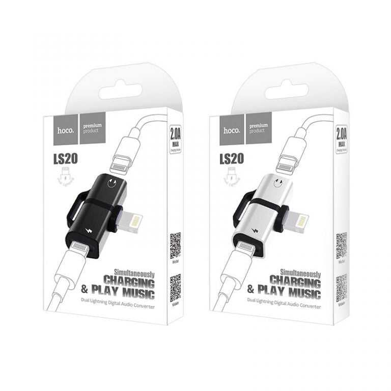 Перехідник Hoco LS20 Apple dual lightning digital audio Black