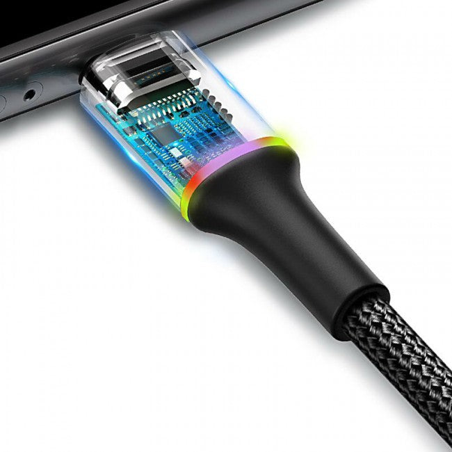 Кабель MicroUSB з опліткою Baseus halo data cable (3A) 0.25m Black