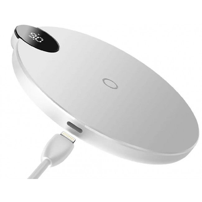 Бездротова зарядка Baseus Digtal LED Display Wireless Charger Білий