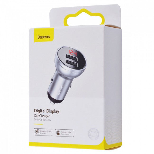 Автомобільний зарядний пристрій Baseus Digital Display Dual USB 4.8A 24W Silver