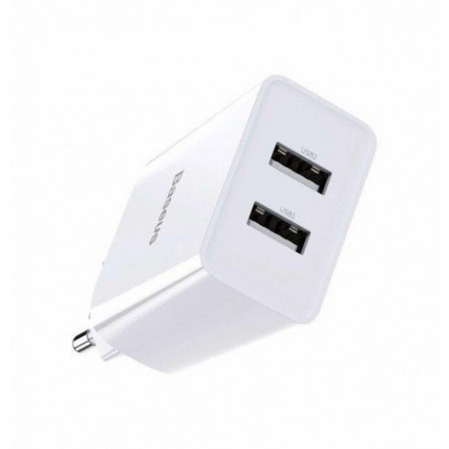 Мережевий зарядний пристрій Baseus Speed Mini QC Dual U Quick Charger (QC3.0, 18W, 2USB) Білий