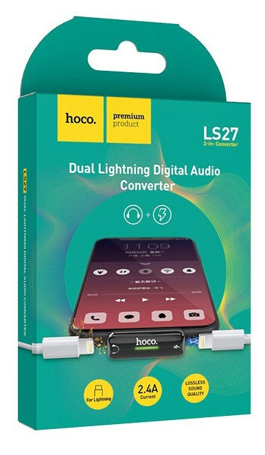 Перехідник Hoco LS27 Apple Dual Lightning digital audio converter Gray