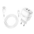Мережевий зарядний пристрій Hoco C77A (2USB) з кабелем MicroUSB Білий