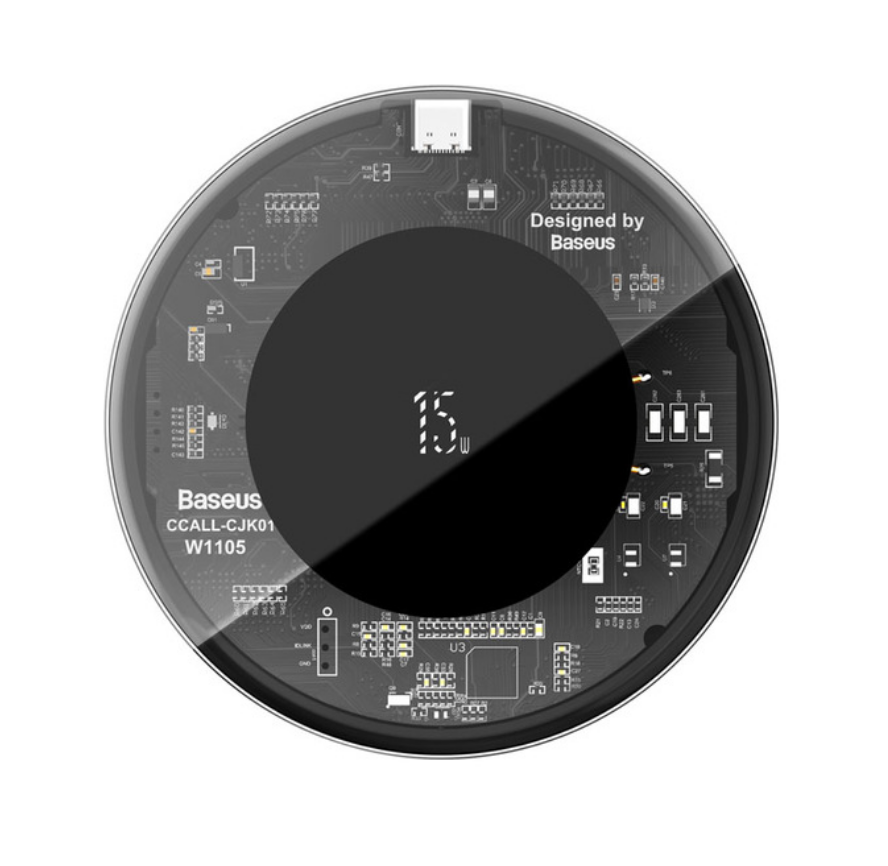Бездротова зарядка Baseus Simple Wireless Charger 15W (Version for Type-C) Transparent Black
