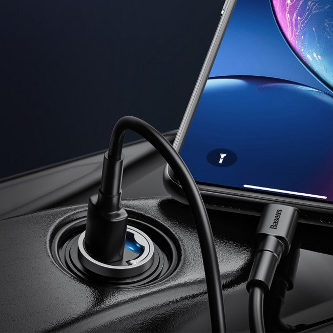 Зарядний пристрій в авто зі швидкою зарядкою Baseus Tiny Star Mini PPS quick charger і кабелем Type-C to Lightning (1m) для зарядки iPhone Gray
