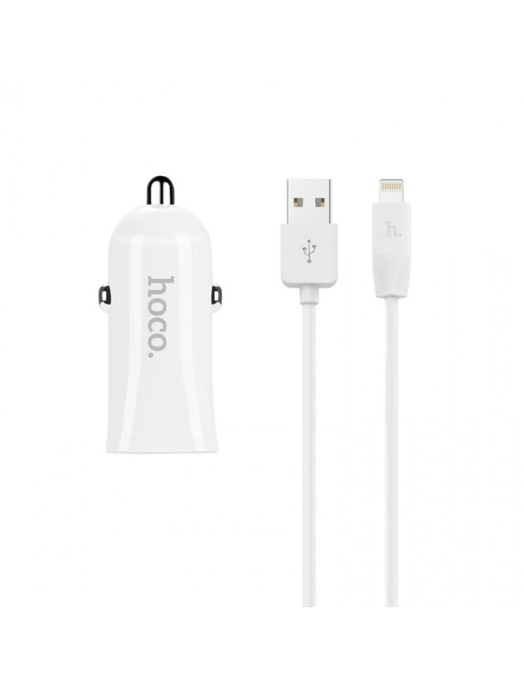 Автомобільне зарядне пристрій Hoco Z12 + Lightning USB Cable (2USB 2.4A) Білий