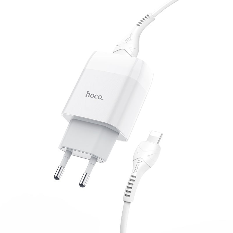 Мережевий зарядний пристрій Hoco C73A Glorious (2USB) з кабелем Lightning Білий