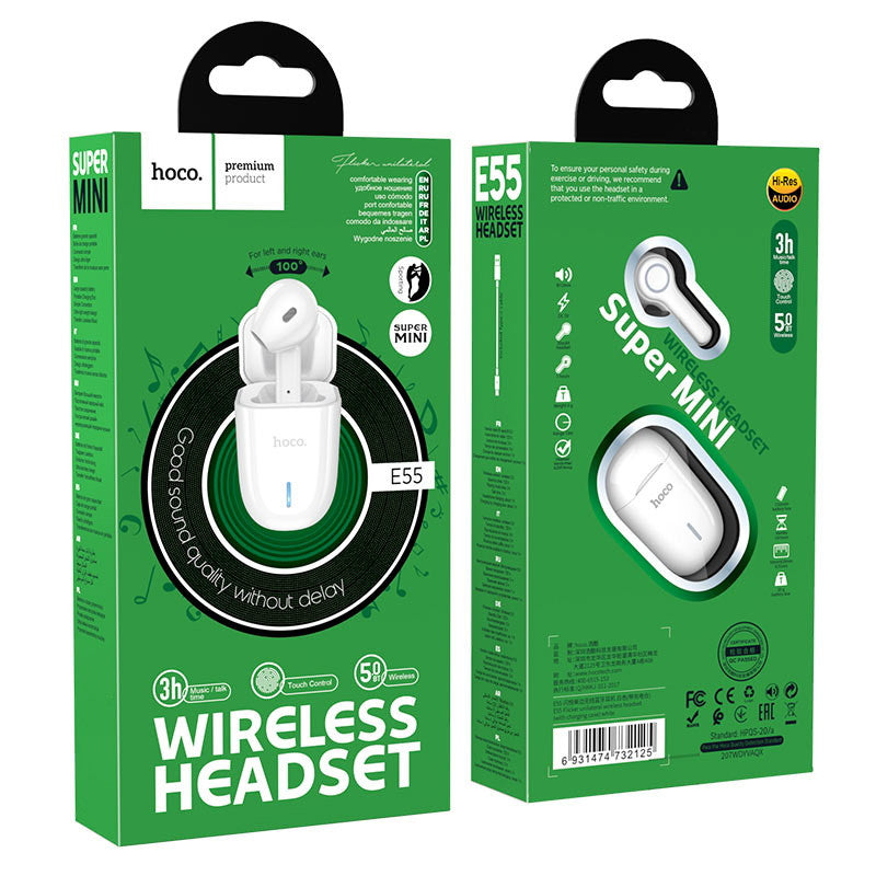 Bluetooth гарнитура Hoco E55 Flicker с зарядным чехлом White