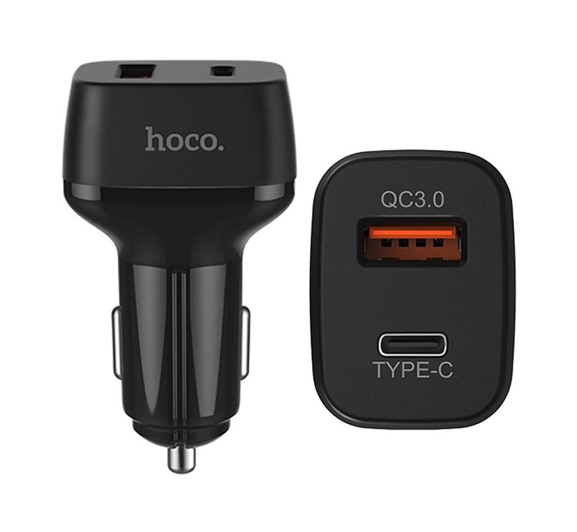 Автомобільне зарядне пристрій Hoco Z15 QC3.0 (1USB 1Type-C 3А) Чорний