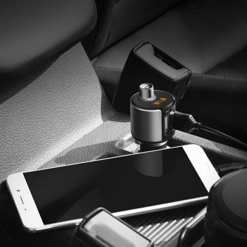 FM-трансмиттер + АЗУ  Hoco E19 Bluetooth Metal Gray