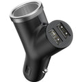 Зарядний пристрій в авто з додатковим гніздом запальнички та 2USB Baseus Y type dual USB+cigarette lighter Black