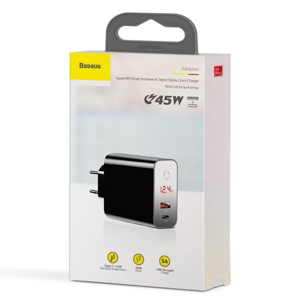 Мережевий зарядний пристрій Baseus Speed PPS smart shutdown 45W Чорний