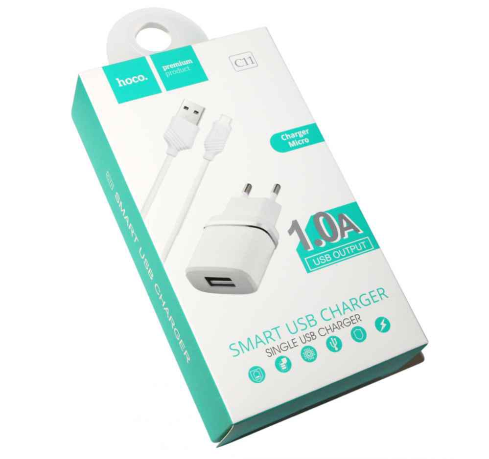Мережеве зарядне пристрій Hoco C11 + Micro USB Cable (1USB 1А) Білий