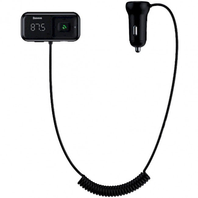 FM-модулятор (трансмиттер) в авто Baseus T typed S-16 (Bluetooth, MP3, MicroSD, AUX) c функцией зарядного устройства на 2 USB Black