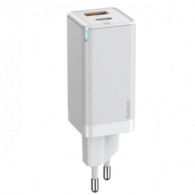 Швидкий мережевий зарядний пристрій Baseus GaN2 Quick Charger 45W Type-C + USB-A (з кабелем Type-C to Type-C на 60W) White