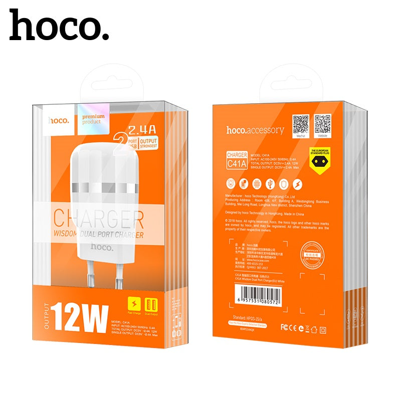 СЗУ Hoco C41A Wisdom (EU) (2USB, 2.4A) White