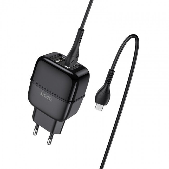 Мережевий зарядний пристрій Hoco C77A (2USB) з кабелем MicroUSB Чорний