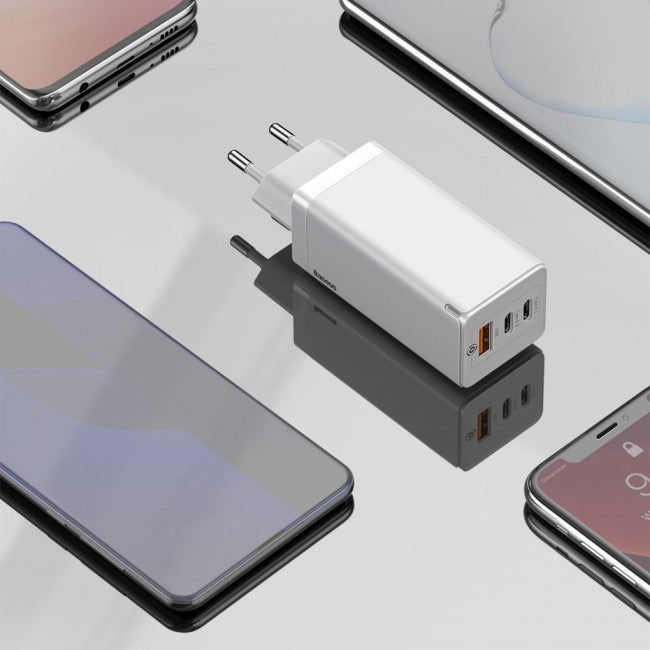 Швидкий сітьовий зарядний пристрій Baseus GaN2 Pro Quick Charger 65W (2 Type-C + USB-A) White