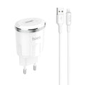 Мережевий зарядний пристрій Hoco C37A Thunder з кабелем Lightning (1USB, 2.4A) Білий
