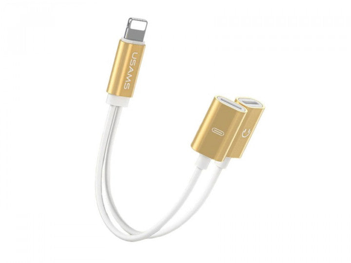 Перехідник Usams US-SJ160 Adapter Cable Dual lightning 2 in 1 Золотистий
