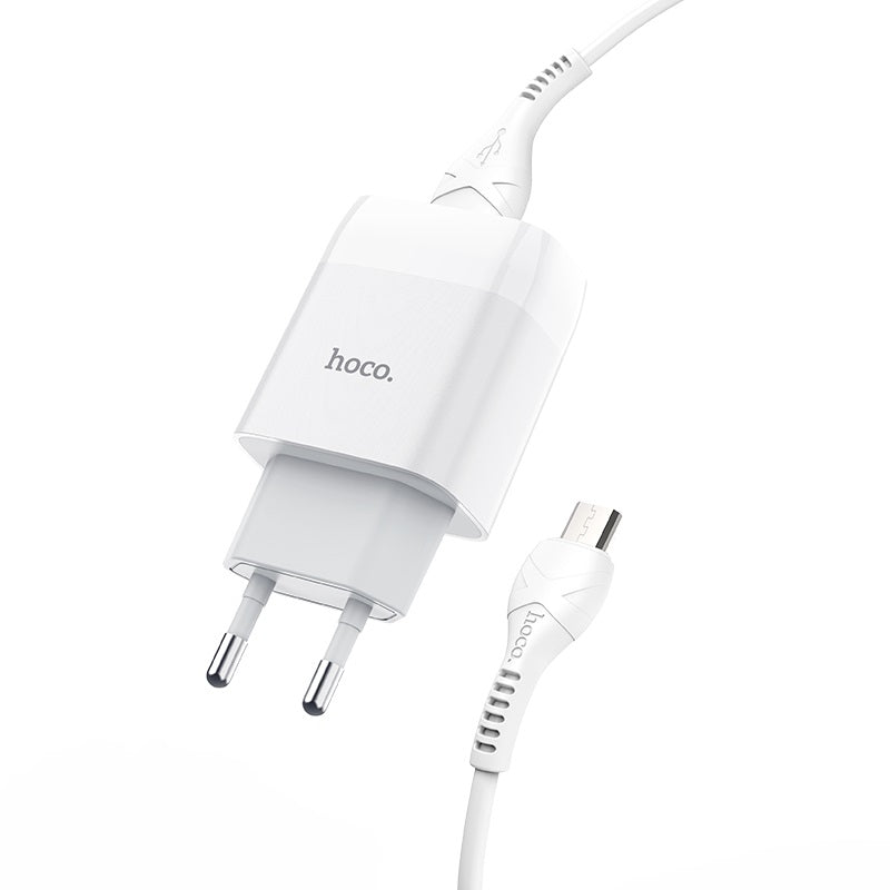 Мережевий зарядний пристрій Hoco C73A Glorious (2USB) з кабелем MicroUSB Білий