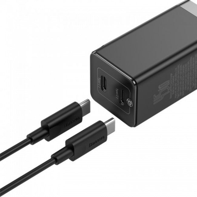 Швидкий сітьовий зарядний пристрій Baseus GaN2 Quick Charger 45W Type-C + Type-C (з кабелем Type-C to Type-C на 60W) Black