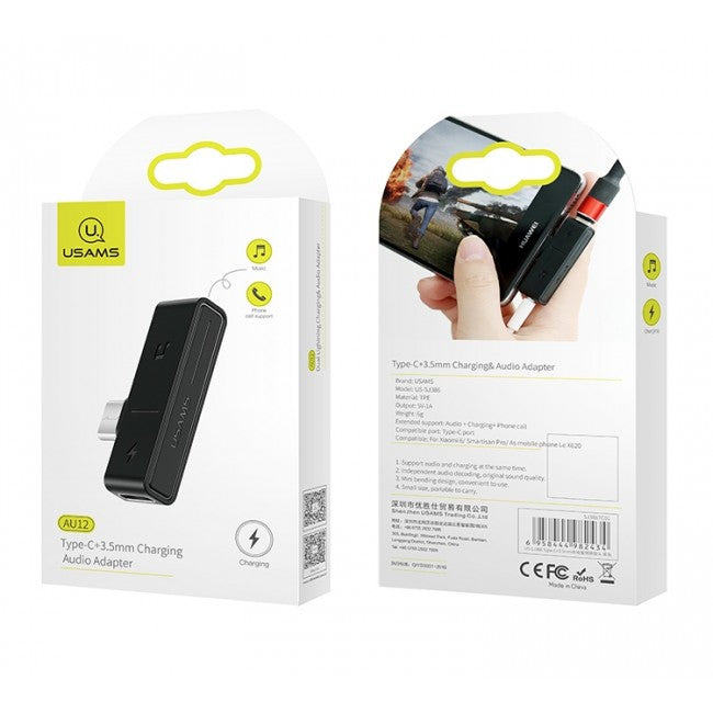 Перехідник Usams US-SJ386 AU12 (Type-C+3.5mm) Charging and Audio Adapter Чорний